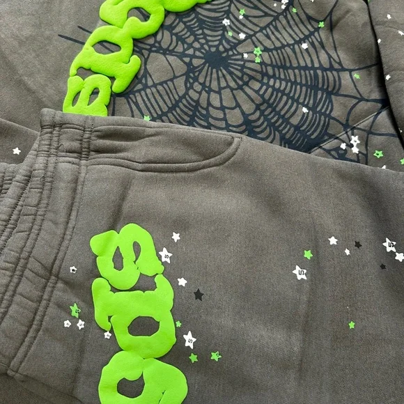 Sp5der Wait Web Hoodie and Sweats Slate Grey & Green